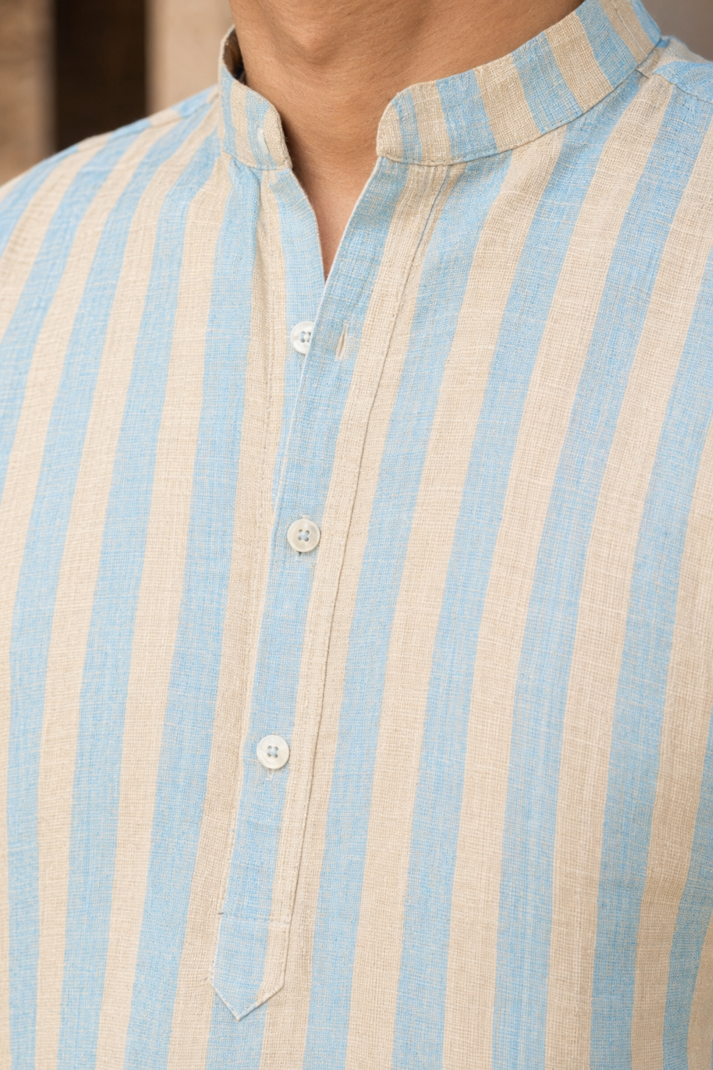 Striped Band-Collar Shirt