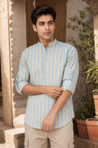 Striped Band-Collar Shirt