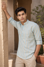 Striped Band-Collar Shirt