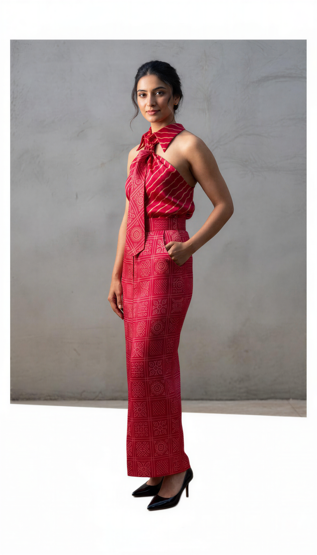 Crimson Tie-Neck Set