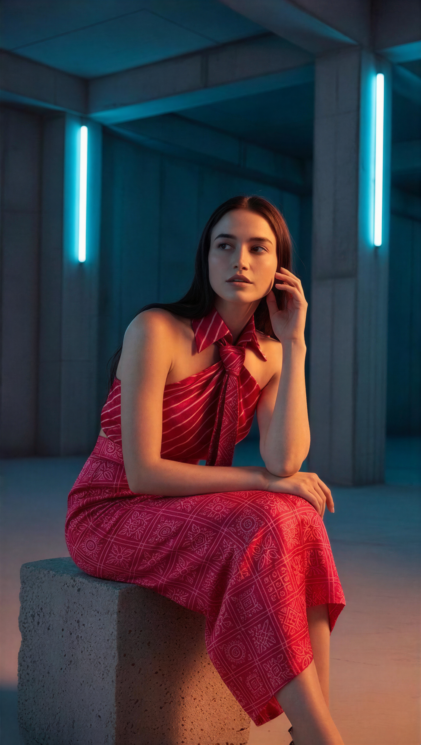 Crimson Tie-Neck Set