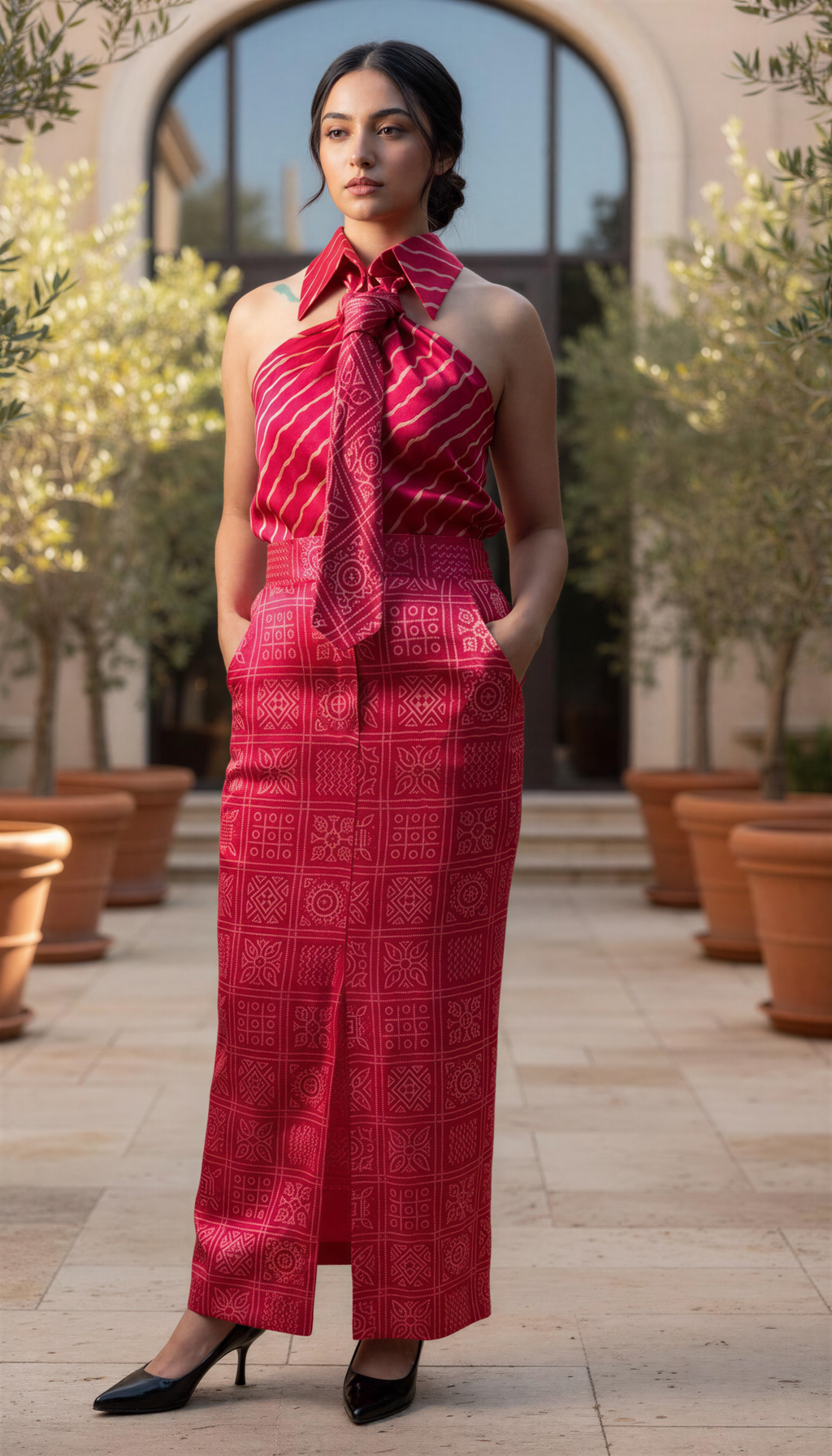 Crimson Tie-Neck Set