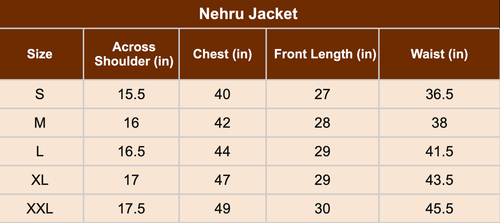 Size chart