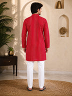 Red Loom Stripe Kurta Set