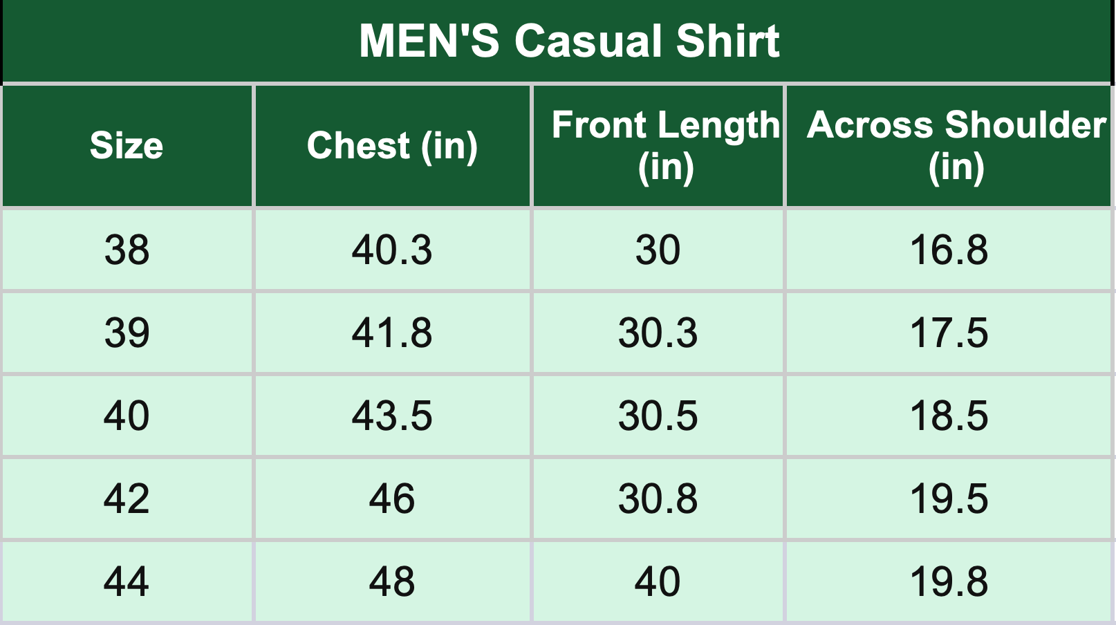 Size chart